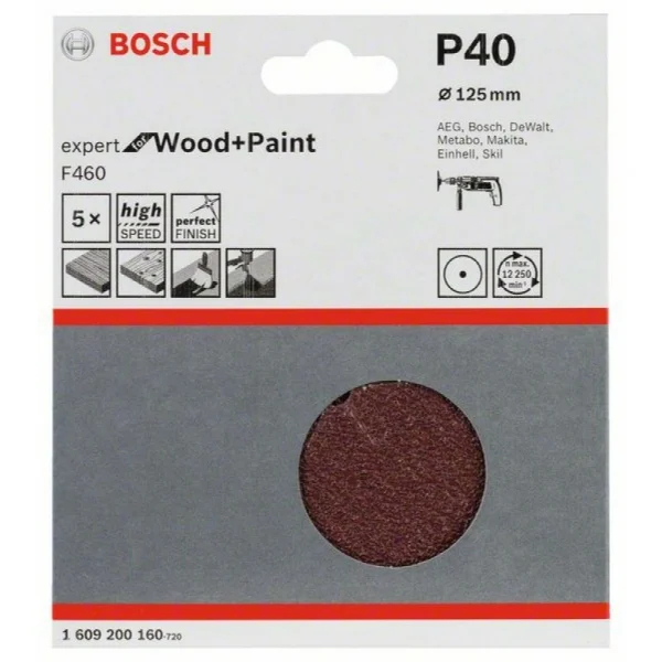 Набор из 5 шлифлент F460 125 мм, 40 Bosch 1609200160 — изображение 2