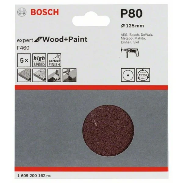 Набор из 5 шлифлистов F460 125 мм, 80 Bosch 1609200162 — изображение 2