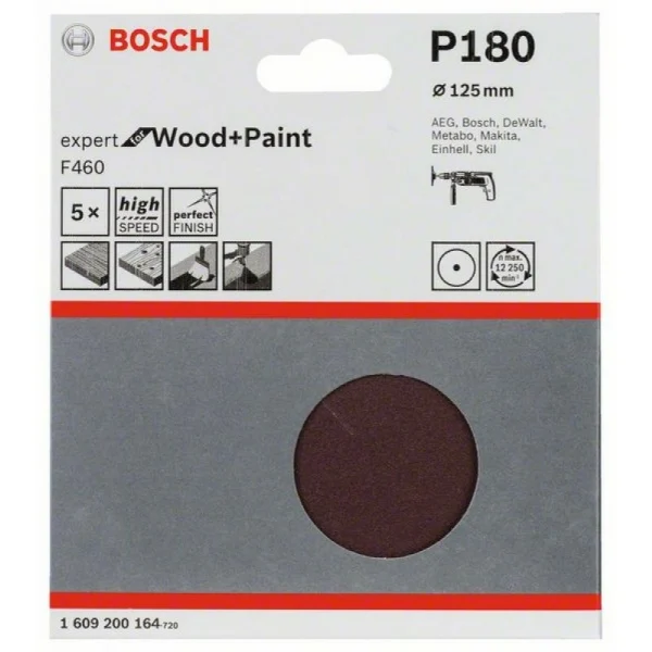 Набор из 5 шлифлистов F460 125 мм, 180 Bosch 1609200164 — изображение 2