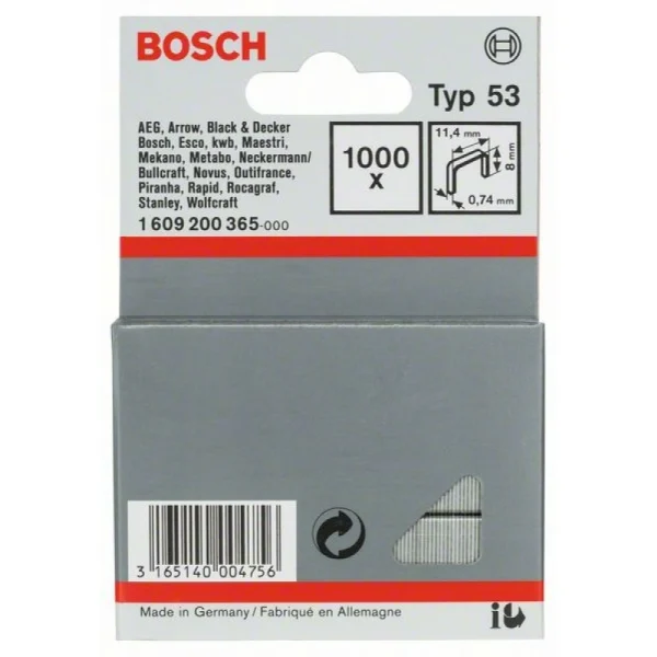 Тонкая металлическая скоба тип 53 11,4x0,74x8 мм Bosch 1609200365 — изображение 2