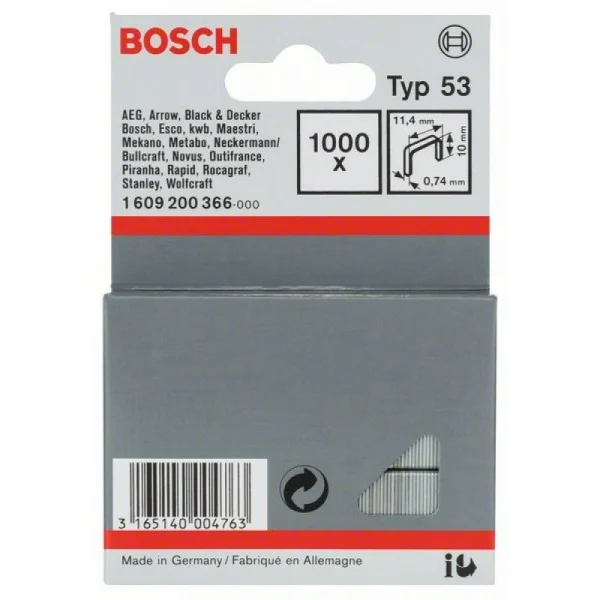 Тонкая металлическая скоба тип 53 11,4x0,74x10 мм Bosch 1609200366 — изображение 2