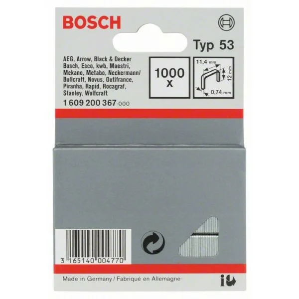 Тонкая металлическая скоба тип 53 11,4x0,74x12 мм Bosch 1609200367 — изображение 2