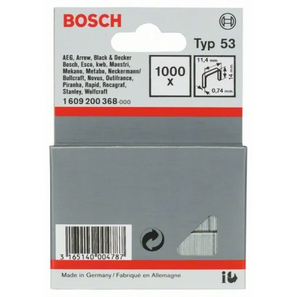 Тонкая металлическая скоба тип 53 11,4x0,74x14 мм Bosch 1609200368