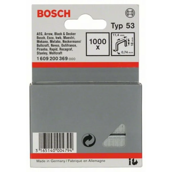 Тонкая металлическая скоба тип 53 11,4x0,74x18 мм Bosch 1609200369 — изображение 2