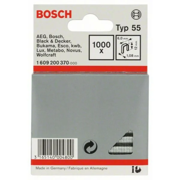 Скоба с узкой перекладиной, тип 55, 6x1,08x12 мм Bosch 1609200370 — изображение 2