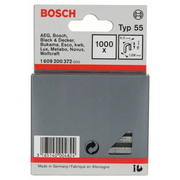 Скоба с узкой перекладиной, тип 55, 6x1,08x16 мм Bosch 1609200372 — изображение 2