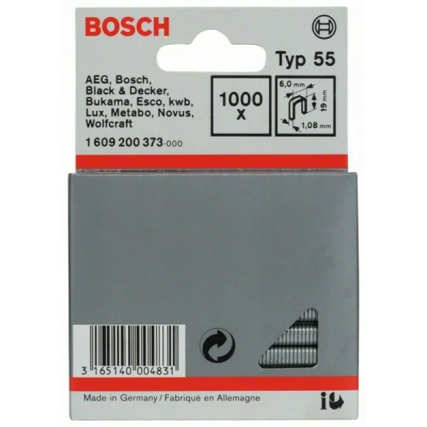 Скоба с узкой перекладиной, тип 55, 6x1,08x19 мм Bosch 1609200373 — изображение 2