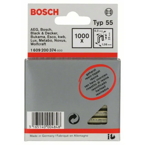 Скоба с узкой перекладиной, тип 55, осмоленнaя 6x1,08x23 мм Bosch 1609200374 — изображение 2