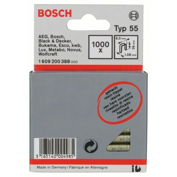 Скоба с узкой перекладиной, тип 55, осмоленнaя 6x1,08x26 мм Bosch 1609200388 — изображение 2