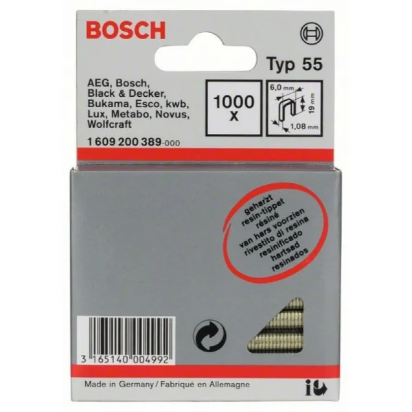 Скоба с узкой перекладиной, тип 55, осмоленнaя 6x1,08x19 мм Bosch 1609200389 — изображение 2