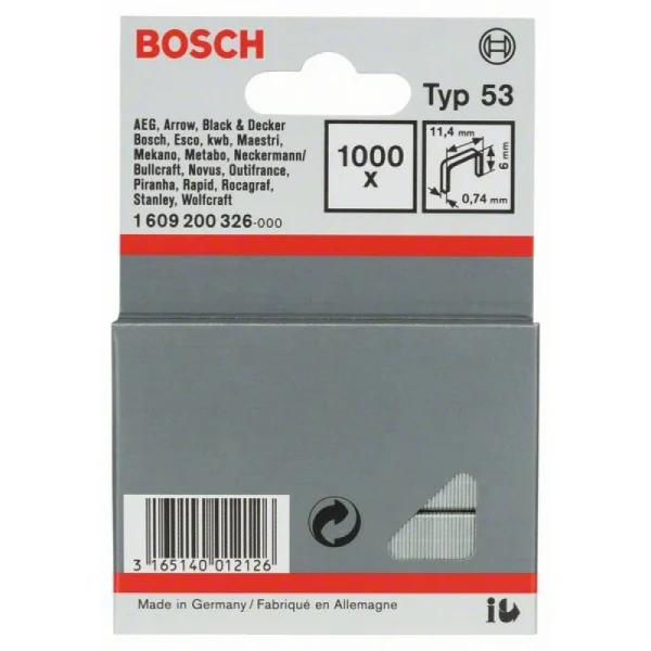 Тонкая металлическая скоба тип 53 11,4x0,74x6 мм Bosch 1609200326 — изображение 2