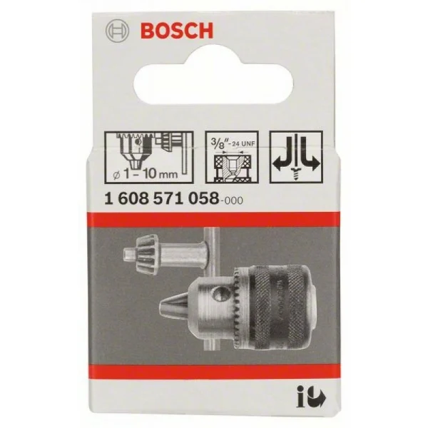 Кулачковый патрон до 10 мм 1-10 мм, 3/8' - 24 Bosch 1608571058 — изображение 2