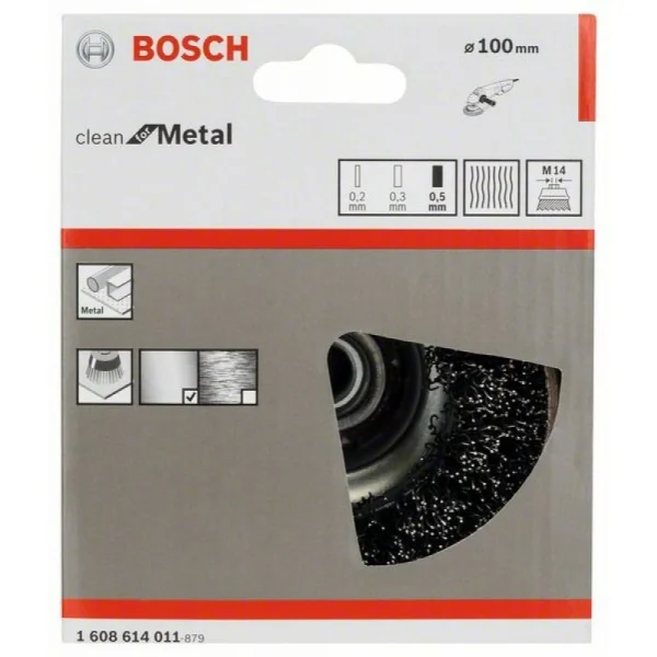 Чашечная щетка 100 мм, 0,5 мм, M14 Bosch 1608614011 — изображение 2