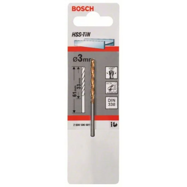 Сверло по металлу HSS-TiN DIN 338 3x33x61 мм Bosch 2608596681 — изображение 2
