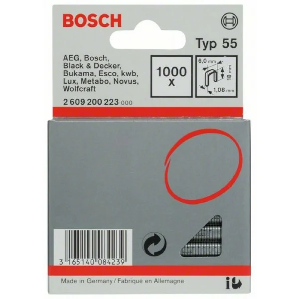 Скоба с узкой перекладиной, тип 55, 6x1,08x18 мм Bosch 2609200223 — изображение 2