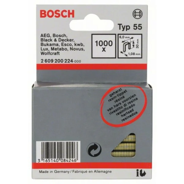 Скоба с узкой перекладиной, тип 55, осмоленнaя 6x1,08x30 мм Bosch 2609200224 — изображение 2