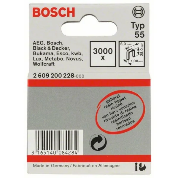 Скоба с узкой перекладиной, тип 55, осмоленнaя 6x1,08x28 мм Bosch 2609200228 — изображение 2