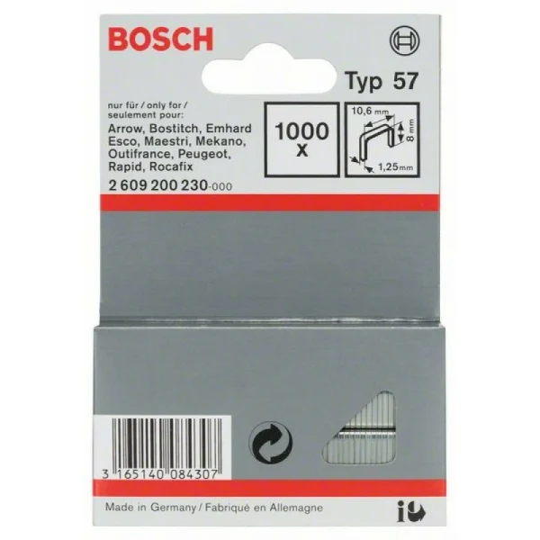 Плоская металлическая скоба тип 57 10,6x1,25x8 мм Bosch 2609200230 — изображение 2