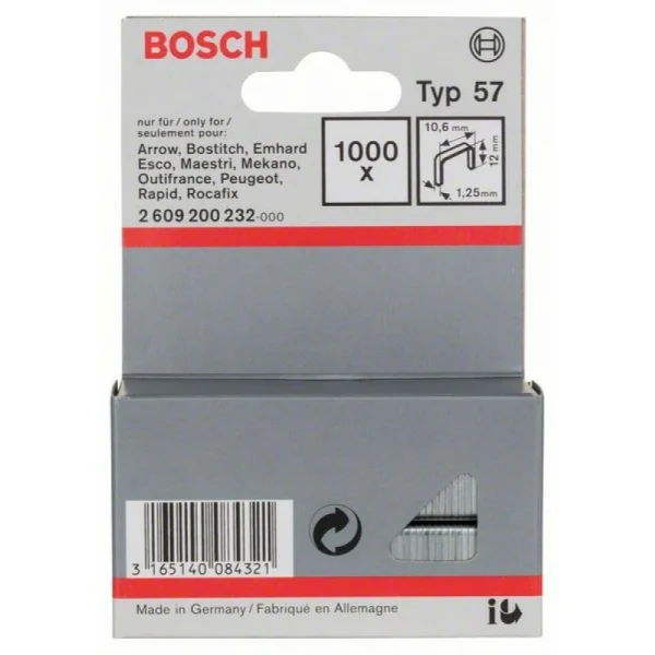Плоская металлическая скоба тип 57 10,6x1,25x12 мм Bosch 2609200232 — изображение 2
