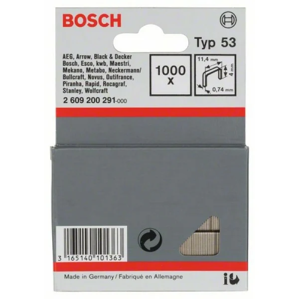 Тонкая металлическая скоба тип 53 11,4x0,74x4 мм Bosch 2609200291 — изображение 2