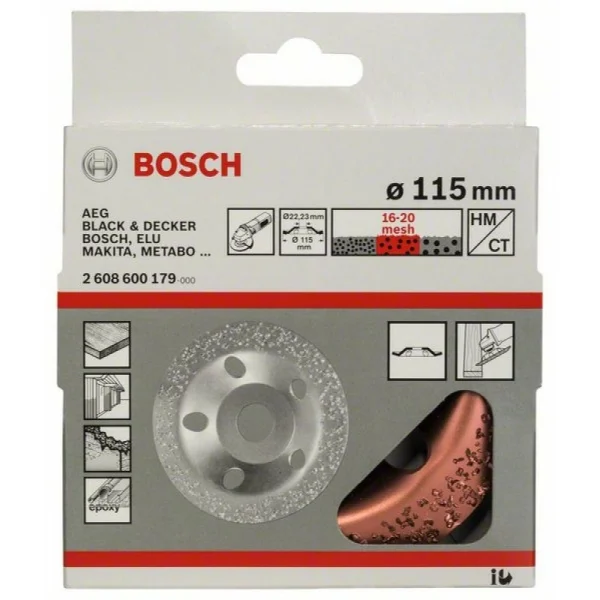 Твердосплавный чашечный шлифкруг 115x22,23 мм; среднезерн., скошен. Bosch 2608600179 — изображение 2