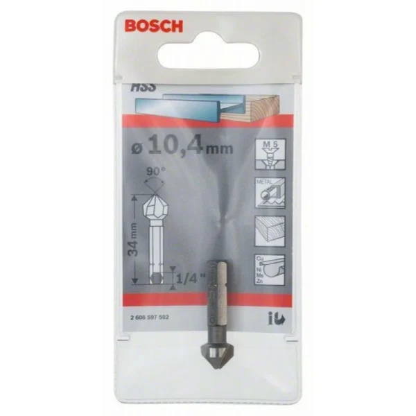 Конусный зенкер 10,4, M 5, 34 мм, 1/4' Bosch 2608597502 — изображение 2