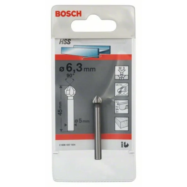 Конусный зенкер 6,3, M 3, 45 мм, 5 мм Bosch 2608597504 — изображение 2