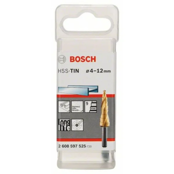 Ступенчатые сверла HSS-TiN 4 - 12 мм, 6,0 мм, 66,5 мм Bosch 2608597525 — изображение 2