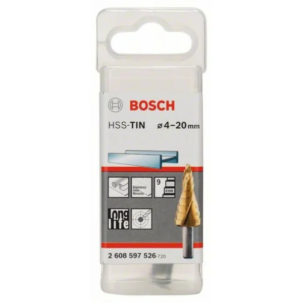 Ступенчатые сверла HSS-TiN 4 - 20 мм, 8,0 мм, 70,5 мм Bosch 2608597526 — изображение 2
