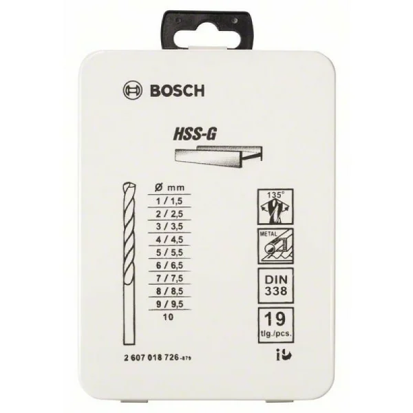 Набор из 19 сверл по металлу HSS-G, DIN 338, 135°, в металлической кассете 1-10 мм Bosch 2607018726 — изображение 2