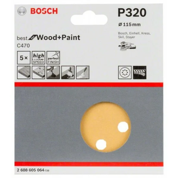 Шлифлист C470, в упаковке 5шт. 115 мм, 320 Bosch 2608605064 — изображение 2