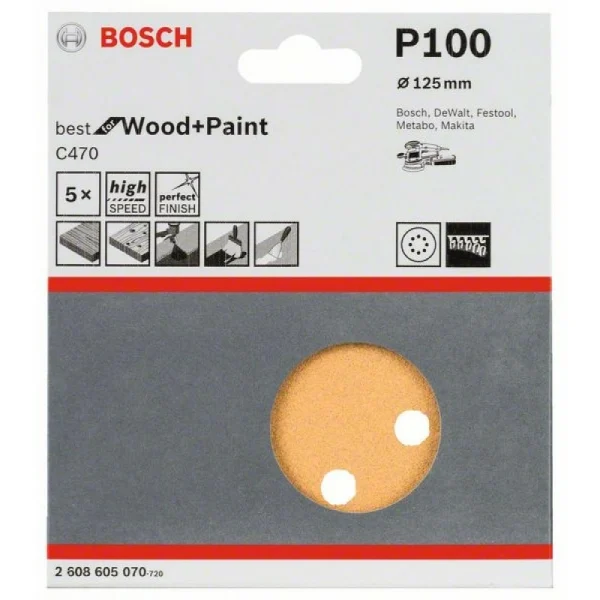 Шлифлист C470, в упаковке 5шт. 125 мм, 100 Bosch 2608605070 — изображение 2