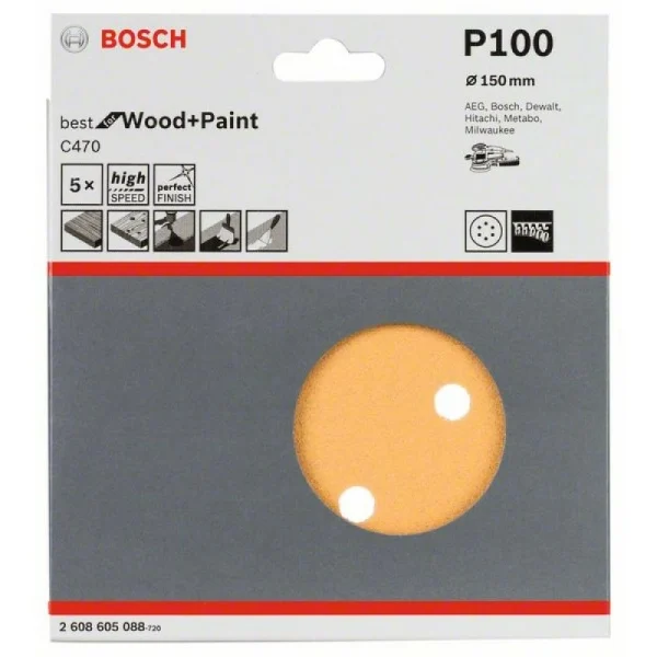 Шлифлист C470, в упаковке 5шт. 150 мм, 100 Bosch 2608605088 — изображение 2