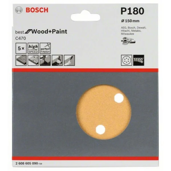 Шлифовальный круг BOSCH 2.608.605.090 (150 мм; К180; 5 шт; ддерева,металла) — изображение 2