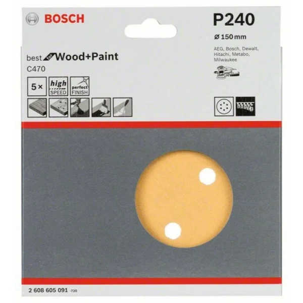 Шлифовальный круг BOSCH 2.608.605.091 (150 мм; К240; 5 шт; ддерева,металла) — изображение 2