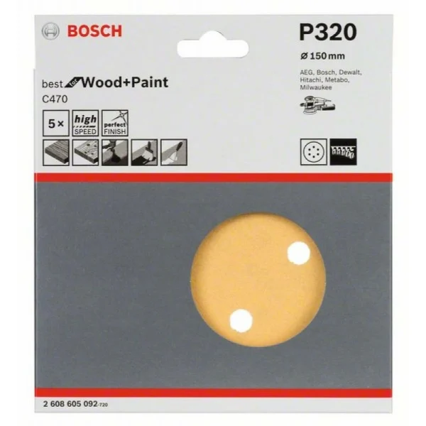Шлифлист C470, в упаковке 5шт. 150 мм, 320 Bosch 2608605092 — изображение 2