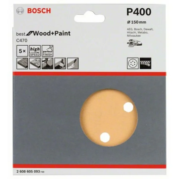 Шлифлист C470, в упаковке 5шт. 150 мм, 400 Bosch 2608605093 — изображение 2