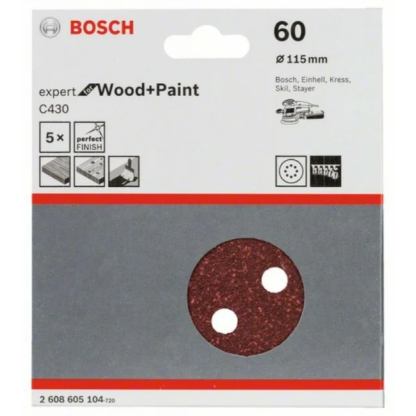 Шлифлист C430, в упаковке 5шт. 115 мм, 60 Bosch 2608605104 — изображение 2