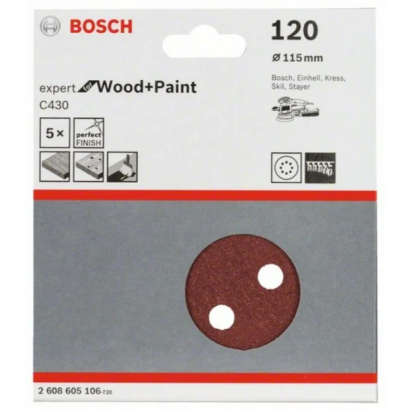 Шлифлист C430, в упаковке 5шт. 115 мм, 120 Bosch 2608605106 — изображение 2