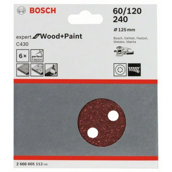 Шлифлист C430, в упаковке 6шт. 125 мм, 60; 120; 240 Bosch 2608605112 — изображение 2