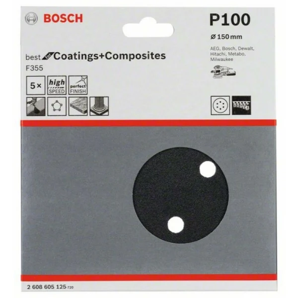 Шлифлист F355, в упаковке 5шт. 150 мм, 100 Bosch 2608605125 — изображение 2
