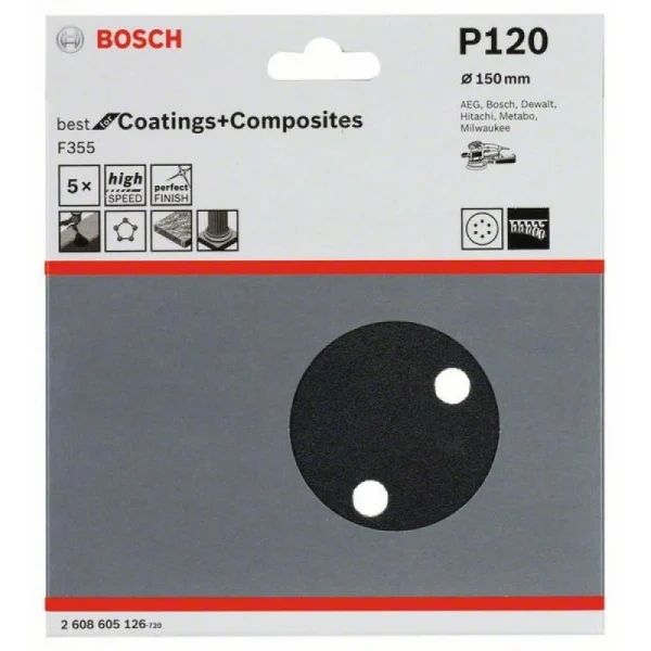 Шлифлист F355, в упаковке 5шт. 150 мм, 120 Bosch 2608605126 — изображение 2