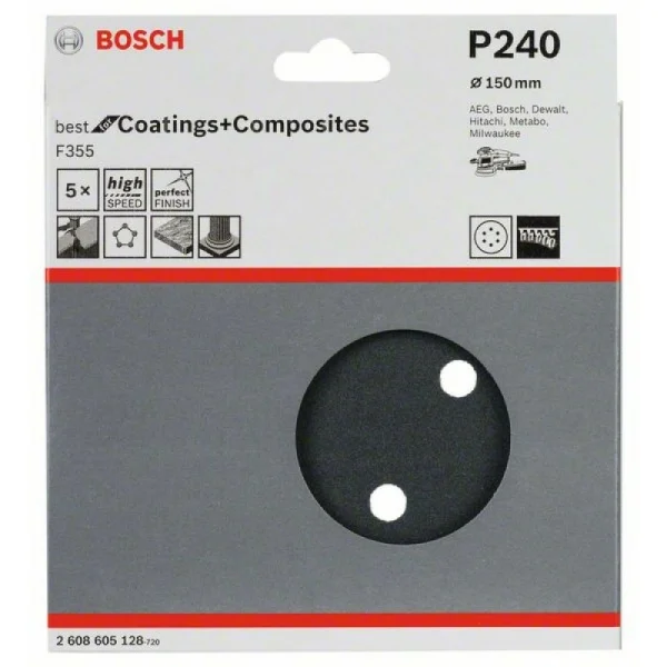 Шлифлист F355, в упаковке 5шт. 150 мм, 240 Bosch 2608605128 — изображение 2