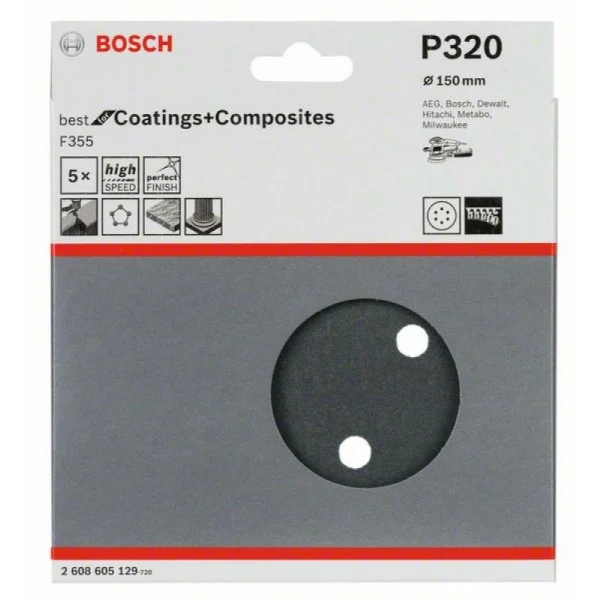 Шлифлист F355, в упаковке 5шт. 150 мм, 320 Bosch 2608605129 — изображение 2