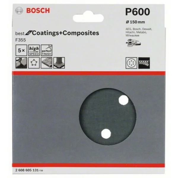 Шлифлист F355, в упаковке 5шт. 150 мм, 600 Bosch 2608605131 — изображение 2