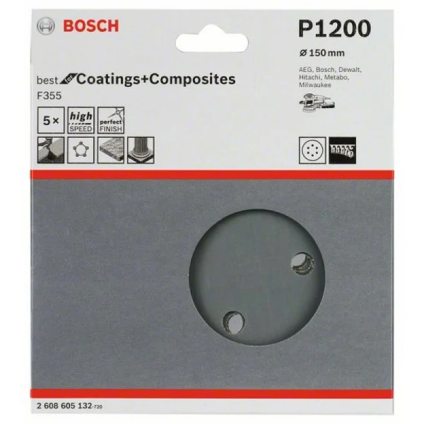Шлифлист F355, в упаковке 5шт. 150 мм, 1200 Bosch 2608605132 — изображение 2