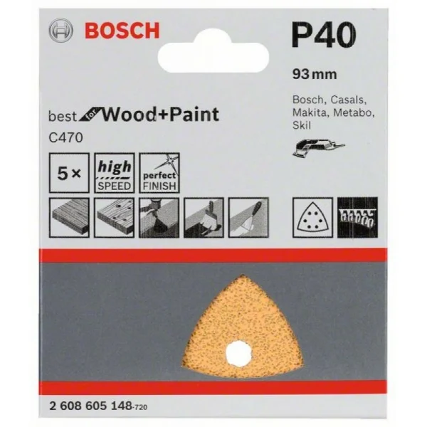 Набор шлифлистов (5 шт) C470 Best for Wood+Paint 93x93 мм К40 Bosch 2608605148 — изображение 2