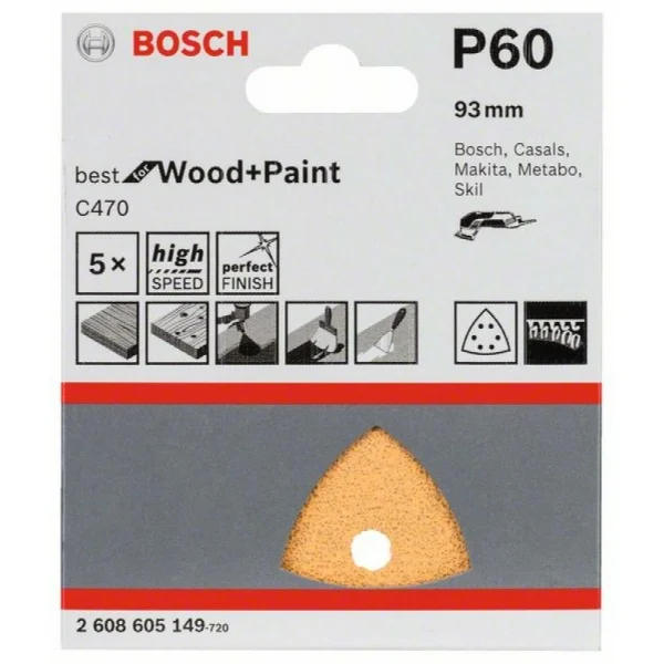 Набор шлифлистов (5 шт) C470 Best for Wood+Paint 93x93 мм К60 Bosch 2608605149 — изображение 2