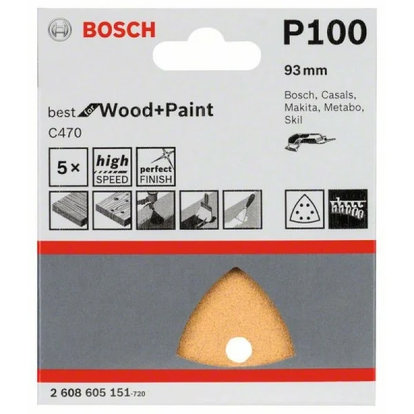 Шлифлист C470, в упаковке 5шт. 93 мм, 100 Bosch 2608605151 — изображение 2