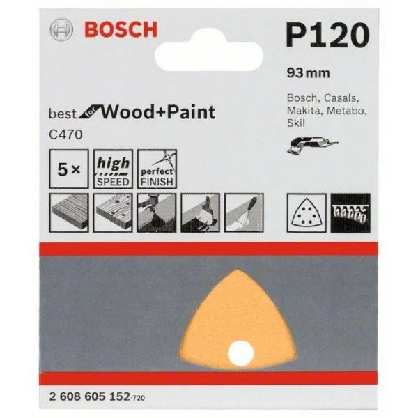 Набор шлифлистов (5 шт) C470 Best for Wood+Paint 93x93 мм K120 Bosch 2608605152 — изображение 2